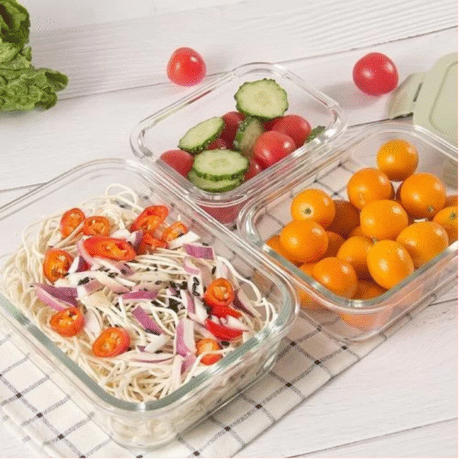 Borosilicate Glass Food Storage Containers Set with Lids (1040-640-370ml)-Heat and freeze resistant
