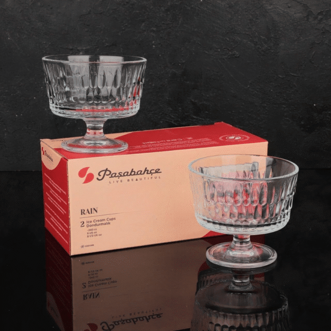 Pasabahce Rain Ice Cream Cups Set of 2Pcs (240ml)Turkey Made