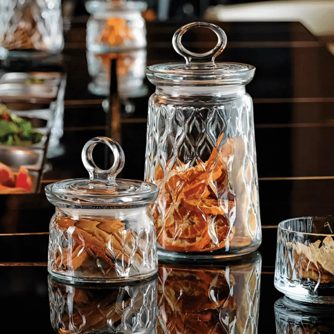 Pasabahce Leafy Glass Jar 400ml-Turkey Made