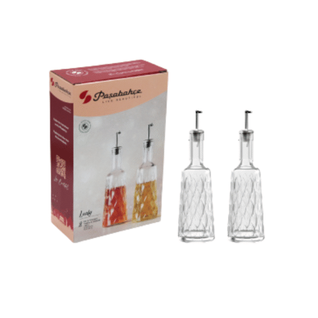Pasabahce Leafy Oil and Vinegar Set with Metal Lid 380ml 2Pcs- Turkey Made