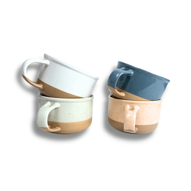 Large Porcelain Soup Mug 650ml with Handle 1Pc-Pink
