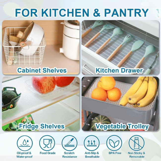 Shelf Drawer Liner Transparent Non-Adhesive Waterproof Mat, Non-Slip-(45 X 1000CM)