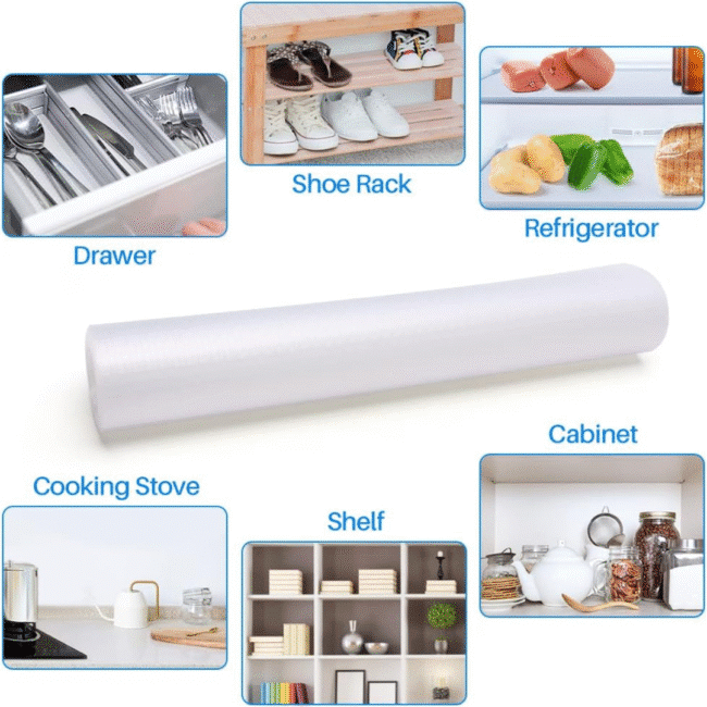 Shelf Drawer Liner Transparent Non-Adhesive Waterproof Mat, Non-Slip-(45 X 1000CM)