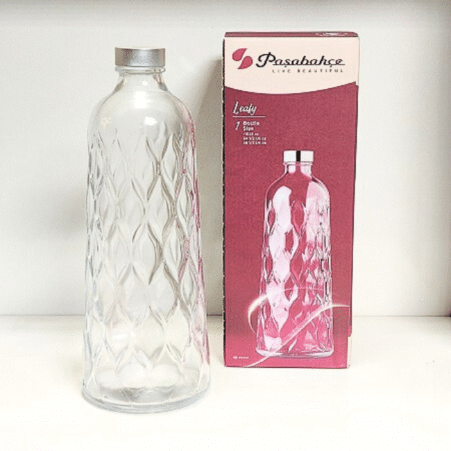 Pasabahce Leafy Water Bottle 1035ml with Cover-Turkey Made