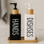 Dish & Hand Soap Dispenser 500ml Set of 2Pcs Refillable Soap Dispenser Square shape (Black &White) - Image 2