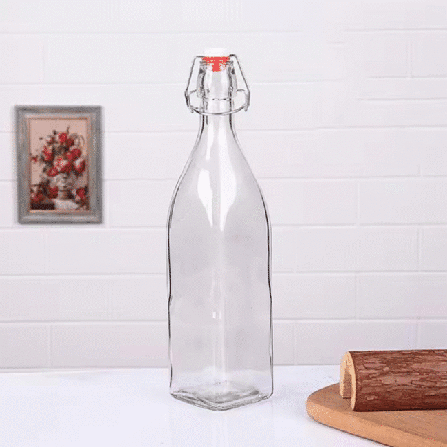 Square Shape Water Glass Bottle with Stopper 1L - Image 2