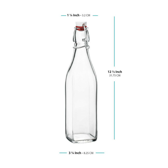 Square Shape Water Glass Bottle with Stopper 1L - Image 3