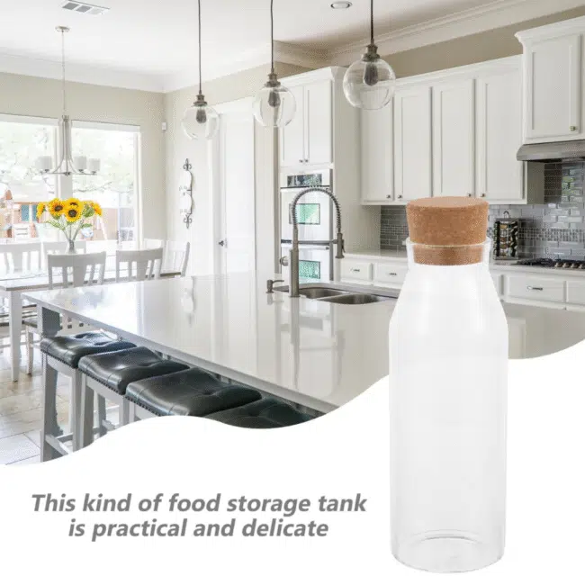Glass Milk and Water Bottle with Cork Airtight Cover 1L - Image 6