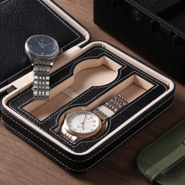 Watch Wallet Portable Travel Zipper Case (Black) With 4 Slot - Image 9