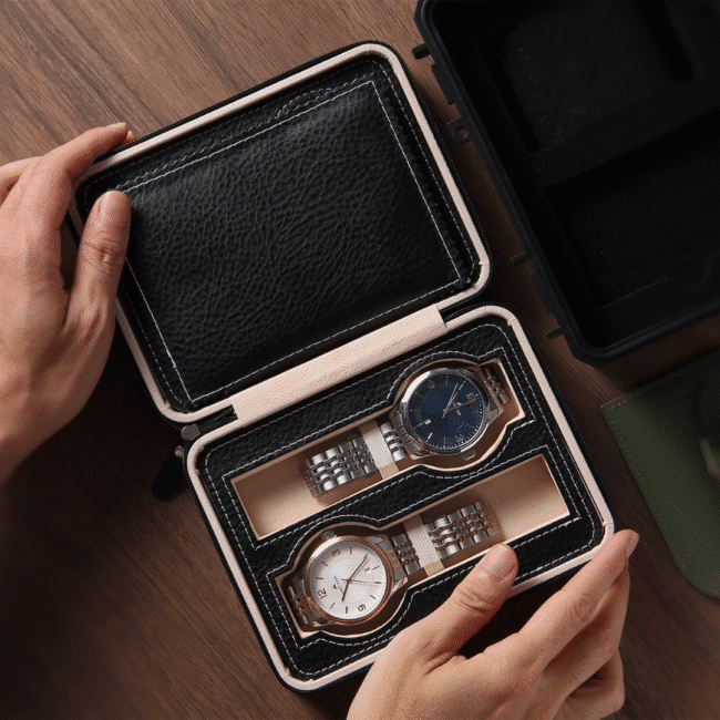 Watch Wallet Portable Travel Zipper Case (Black) With 4 Slot - Image 7