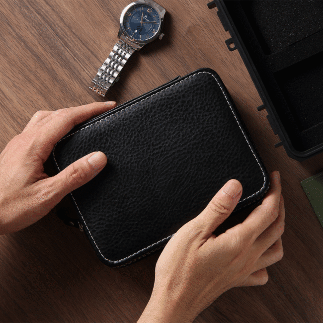 Watch Wallet Portable Travel Zipper Case (Black) With 4 Slot - Image 5