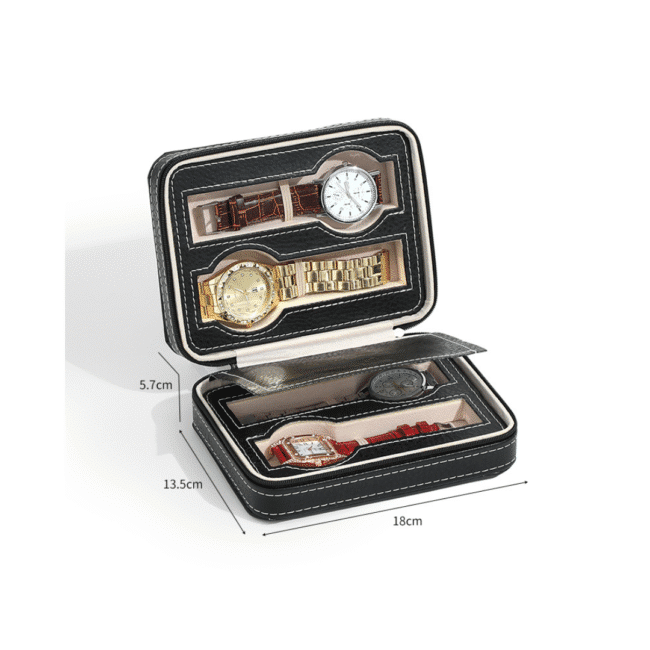 Watch Wallet Portable Travel Zipper Case (Black) With 4 Slot - Image 4