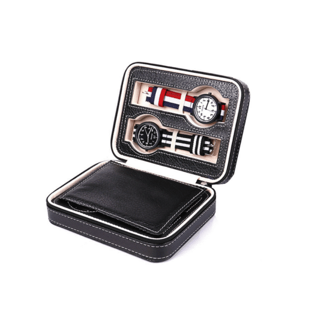 Watch Wallet Portable Travel Zipper Case (Black) With 4 Slot - Image 3