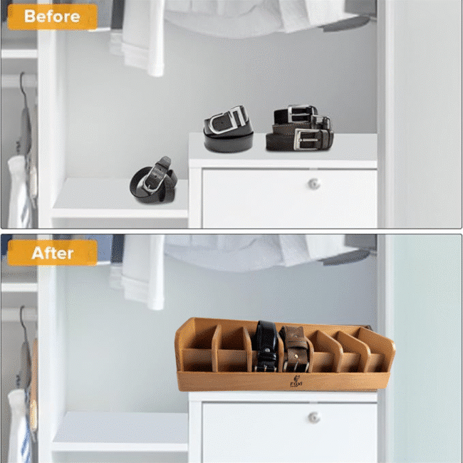 Foxiwood Wooden Belt Organizer With 7 Removable Compartment for Drawer , Dressing Room and Closet - Image 11
