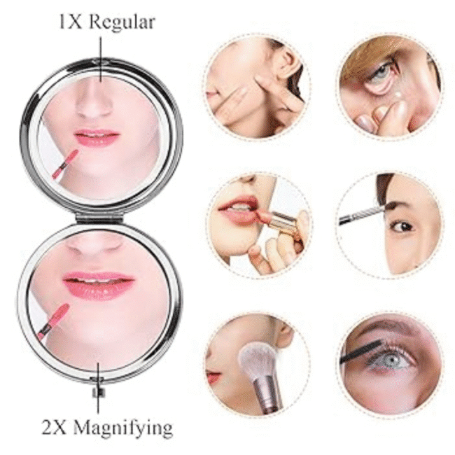 Compact Mirror 3 مرآة أنيقة ببريق سائل مضغوط | مرآة مكياج محمولة قابلة للطي على الوجهين للحقيبة | تصميم متحرك عائم الشكل 6 - الصورة 9