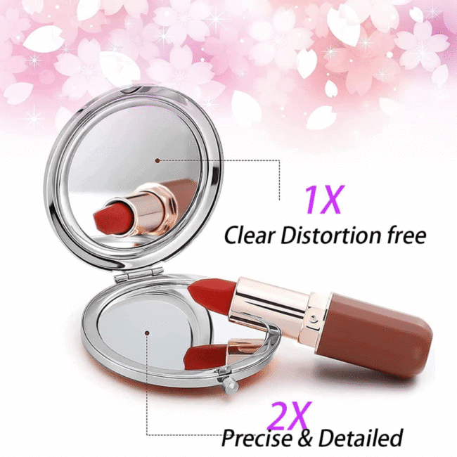 Compact Mirror 4 مرآة أنيقة ببريق سائل مضغوط | مرآة مكياج محمولة قابلة للطي على الوجهين للحقيبة | تصميم متحرك عائم الشكل 6 - الصورة 8