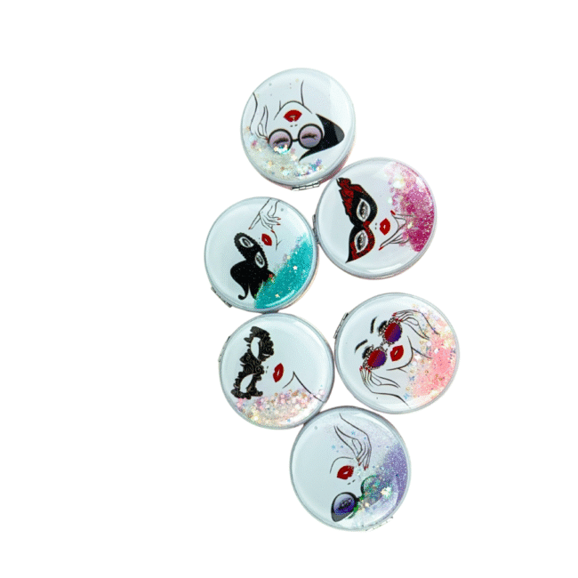 Compact Mirror 9 مرآة أنيقة ببريق سائل مضغوط | مرآة مكياج محمولة قابلة للطي على الوجهين للحقيبة | تصميم متحرك عائم الشكل 6 - الصورة 3