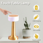 أباجورة طاولة LED محمول قابل لإعادة الشحن مع 3 خيارات للإضاءة (أبيض، أحمر، دافئ) ذهبي - الصورة 6