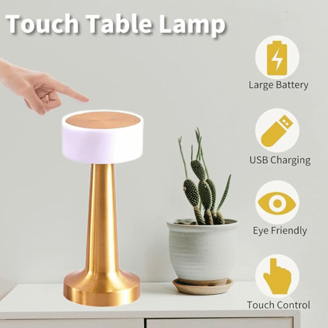 Rechargeable Portable LED Table Lamp with 3 Light Options (White ,Red, Warm) Gold - Image 6