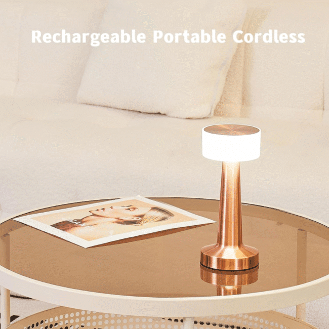 Rechargeable Portable LED Table Lamp with 3 Light Options (White ,Red, Warm) Gold - Image 4