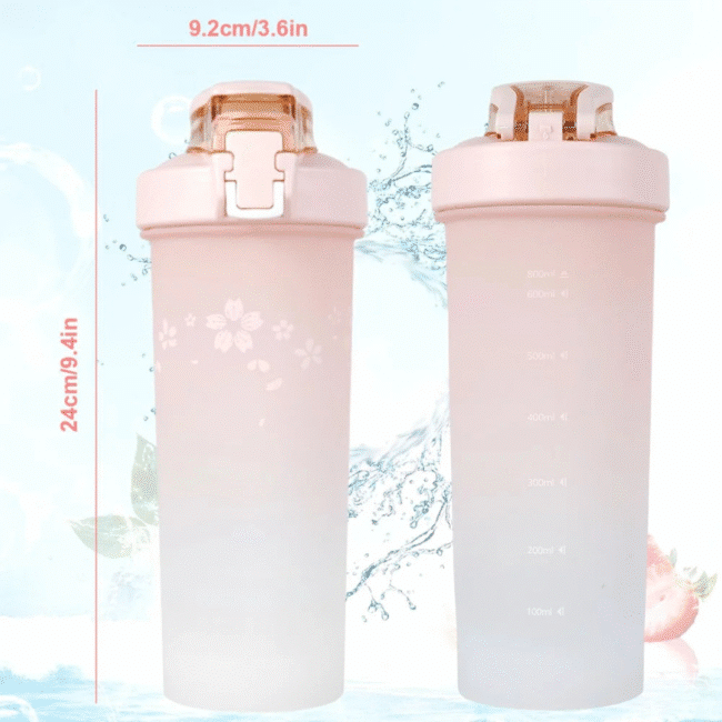 Motivtional Water Bottle 4 Sport Motivtional Water Bottle 800ml With Straw and Protein Powder Shaker -Pink - Image 3