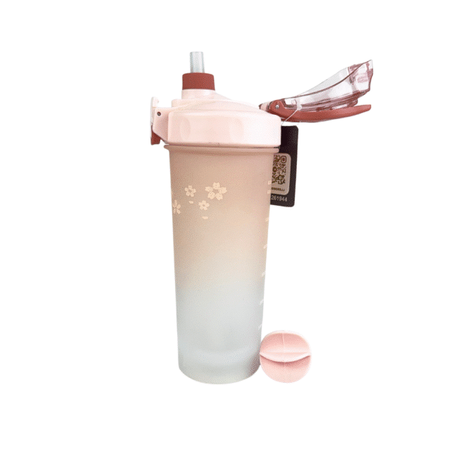 Motivtional Water Bottle 5 Sport Motivtional Water Bottle 800ml With Straw and Protein Powder Shaker -Pink - Image 2