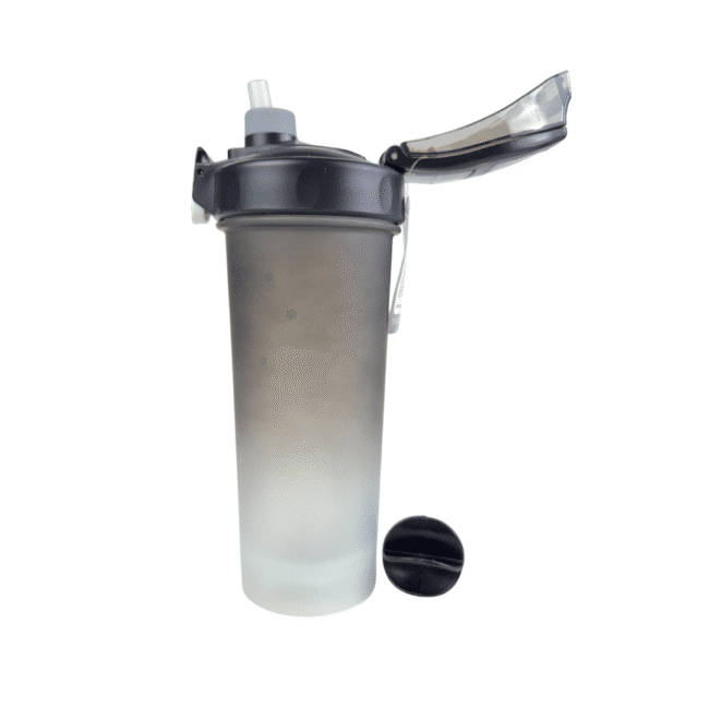 Motivtional Water Bottle 8 Sport Motivtional Water Bottle 800ml With Straw and Protein Powder Shaker -Black - Image 2