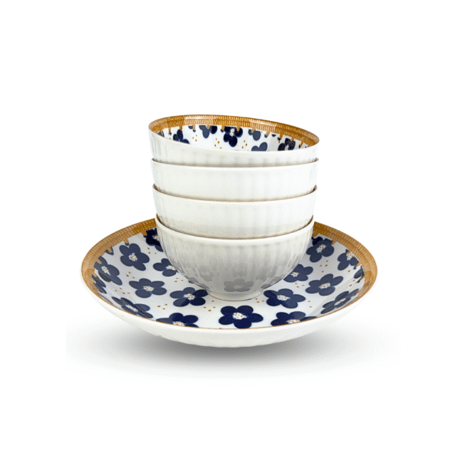 Salad and Soup Bowls 2 طقم بولات سلطة وشوربة من البورسلين مكون من 5 قطع (4 بولات عميقة 12 سم + طبق واحد 21 سم) الشكل 1 - الصورة 3