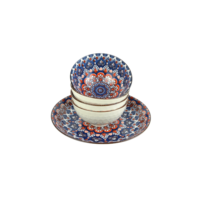 Salad and Soup Bowls 23 طقم بولات سلطة وشوربة من البورسلين مكون من 5 قطع (4 بولات عميقة 12 سم + طبق واحد 21 سم) الشكل 2 - الصورة 3