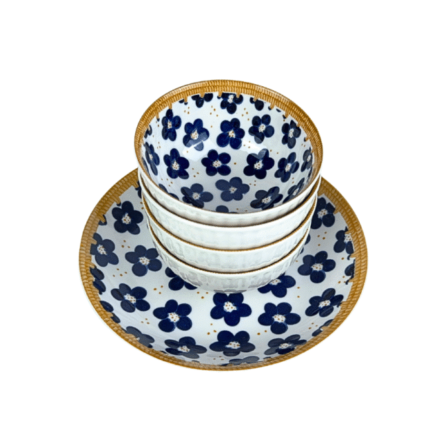 Salad and Soup Bowls 3 طقم بولات سلطة وشوربة من البورسلين مكون من 5 قطع (4 بولات عميقة 12 سم + طبق واحد 21 سم) الشكل 1 - الصورة 4