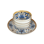 Porcelain Salad and Soup Bowls 5PCS Set ( 4Deep Bowls12CM + 1Plate 21Cm) Shape 4 - Image 2