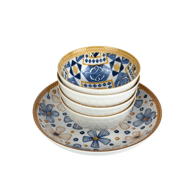 Salad and Soup Bowls 41 Porcelain Salad and Soup Bowls 5PCS Set ( 4Deep Bowls12CM + 1Plate 21Cm) Shape 4 - Image 2