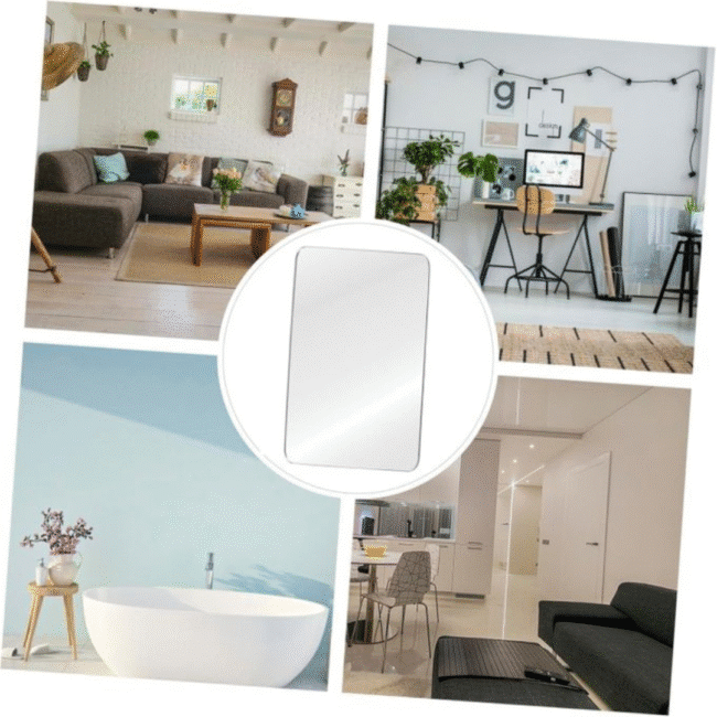 ⁦مرآة حائط أكريليك ذاتية اللصق على شكل مستطيل مع حافة مستديرة (40 × 30 سم) قطعة واحدة⁩ - الصورة ⁦4⁩