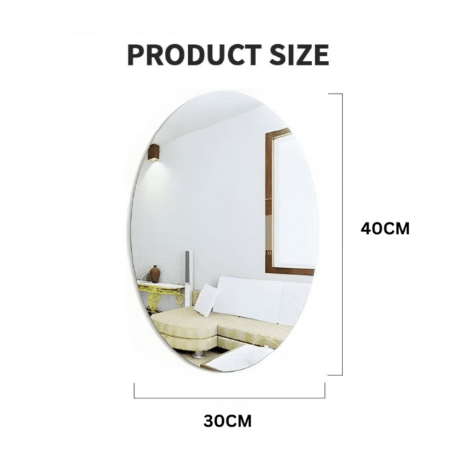 ⁦مرآة حائط أكريليك ذاتية اللصق على شكل بيضاوي (40 × 30 سم) قطعة واحدة⁩ - الصورة ⁦5⁩