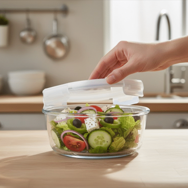 ⁦علبة حفظ طعام زجاجية بوروسيليكات 1300 مل مع غطاء محكم lمن داني هوم – آمنة للفرن والمايكروويف (بعد نزع الغطاء)⁩ - الصورة ⁦2⁩