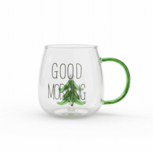 كوب زجاجي شكل كريسماس ثلاثي الأبعاد للشاي والقهوة من زجاج البورسليكات المقاوم للحرارة بمقبض - 400 مل