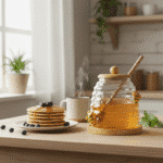 Glass Honey Jar With Wooden Spoon and Coaster, Cute Bee Decoration 500ml - Image 2