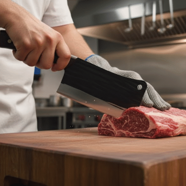 ⁦ساطور تقطيع احترافي 32 سم – شفرة فولاذ مقاوم للصدأ بهيكل كامل مع مقبض خشبي – ساطور مطبخ لتقطيع اللحوم والعظام والشواء⁩ - الصورة ⁦2⁩