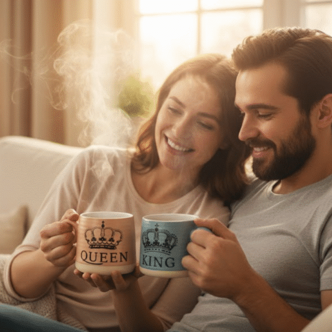 ⁦طقم مجات كبلز – أكواب السيراميك "الملك والملكة" (قطعتان)⁩ - الصورة ⁦2⁩