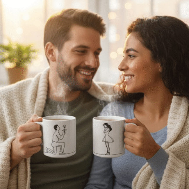 Couple Mug Set – Romantic Proposal Design Ceramic Cups (2 Pieces) 400ml - Image 2