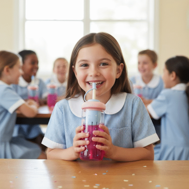 Glass Detox Water and Juice Bottle with Straw and Twisted Cover – 650 ml-Pink - Image 3