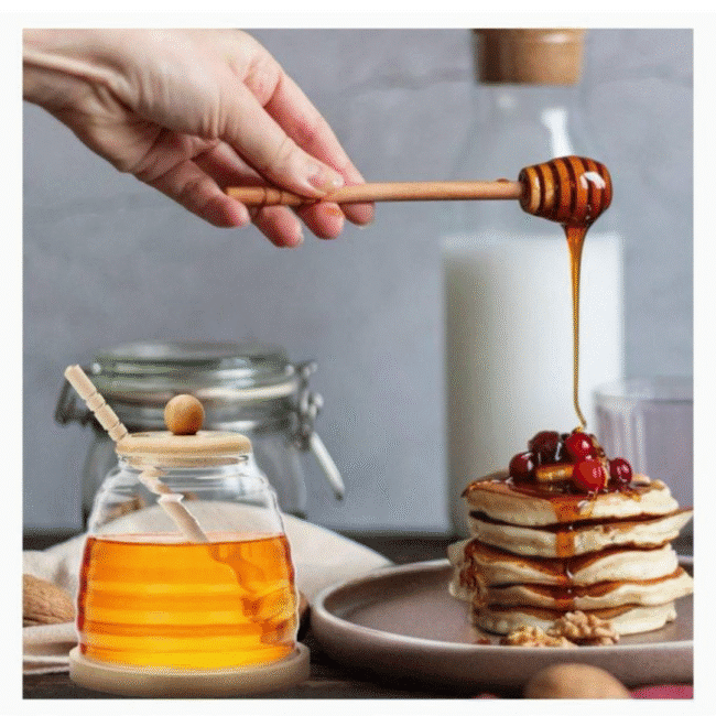 Glass Honey Jar With Wooden Spoon and Coaster, Cute Bee Decoration 500ml - Image 6