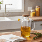 Borosilicate Glass Oil Bottle 1000ml with Bamboo Lid and Silicone Spout - Image 3