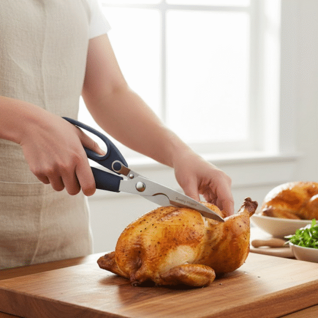⁦مقص مطبخ داني هوم عالي التحمل من الفولاذ المقاوم للصدأ - مقص متعدد الأغراض للدواجن بمقبض ناعم لقطع سهل باللون الأزرق⁩ - الصورة ⁦3⁩