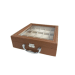 Brown Leather Watch Box – 15 Slot Organizer for Watches, Smartwatches & Accessories - Image 3