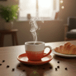 ⁦طقم فناجين قهوة داني هوم بورسلين 80 مل مع صحن، 12 قطعة، برتقالي وابيض⁩ - الصورة ⁦3⁩