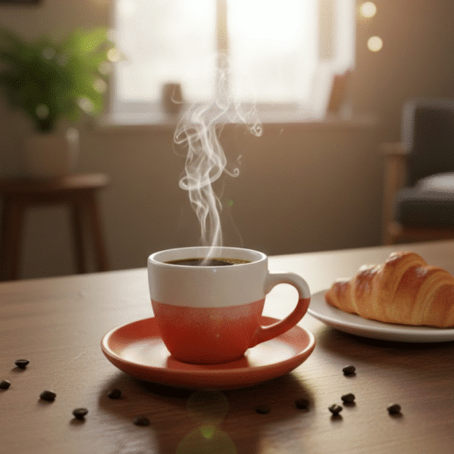 ⁦طقم فناجين قهوة داني هوم بورسلين 80 مل مع صحن، 12 قطعة، برتقالي وابيض⁩ - الصورة ⁦3⁩