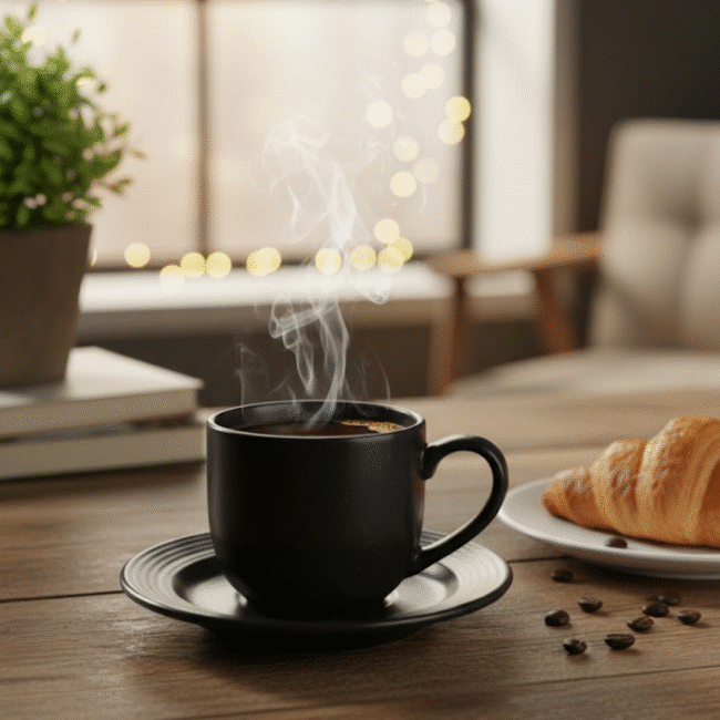⁦طقم فناجين قهوة داني هوم بورسلين 120 مل مع صحن، 12 قطعة، لون أسود⁩ - الصورة ⁦3⁩