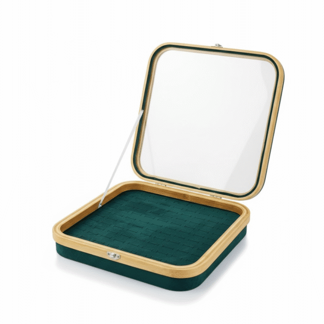 Bamboo Rings and Jewelry Organizer Box With Glass Cover-104 Slots, Green - Image 3
