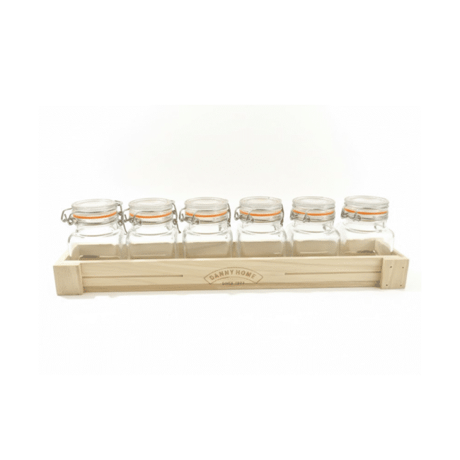 Danny Home Spice Jar Set with Wooden Rack – 6 Glass Jars, 100ml Each - Image 2